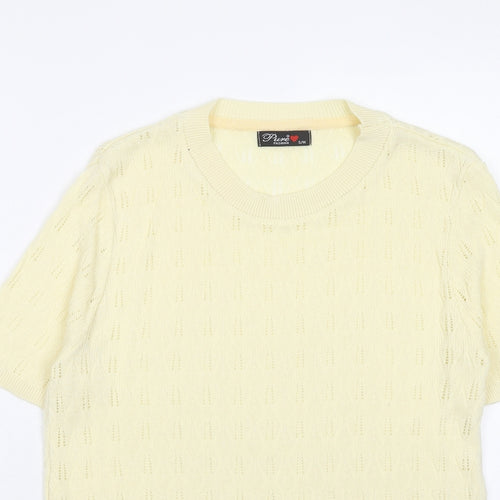 Pure Fashion Womens Yellow Round Neck Cotton Pullover Jumper Size S - Size S-M