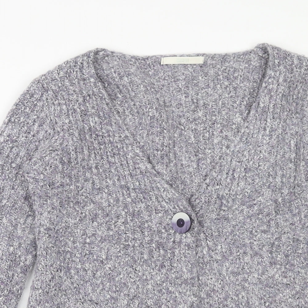 Marks and Spencer Womens Purple V-Neck Cotton Cardigan Jumper Size 8