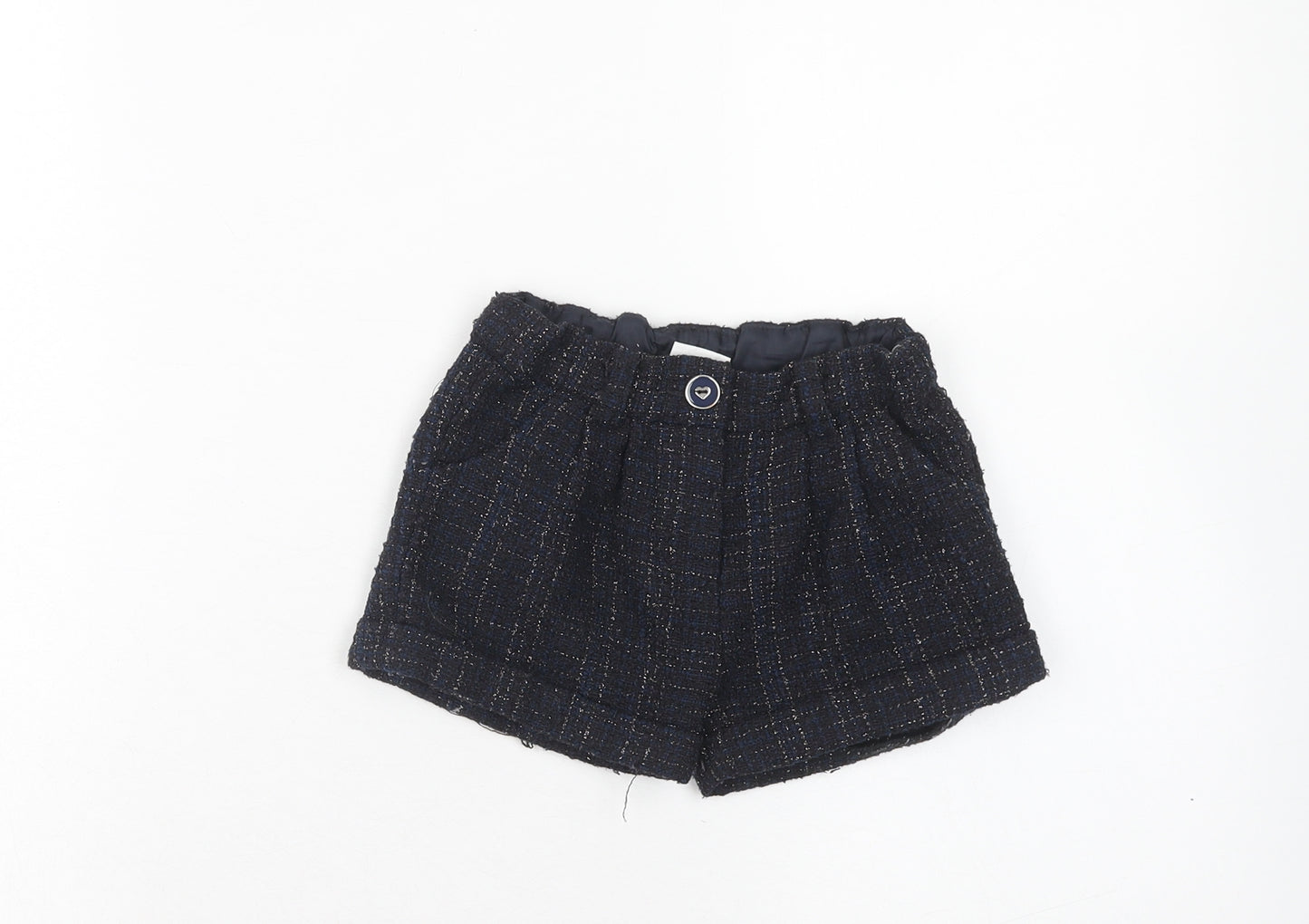 F&F Girls Blue Check Polyester Paperbag Shorts Size 2-3 Years Regular Zip