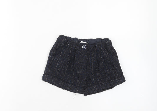 F&F Girls Blue Check Polyester Paperbag Shorts Size 2-3 Years Regular Zip