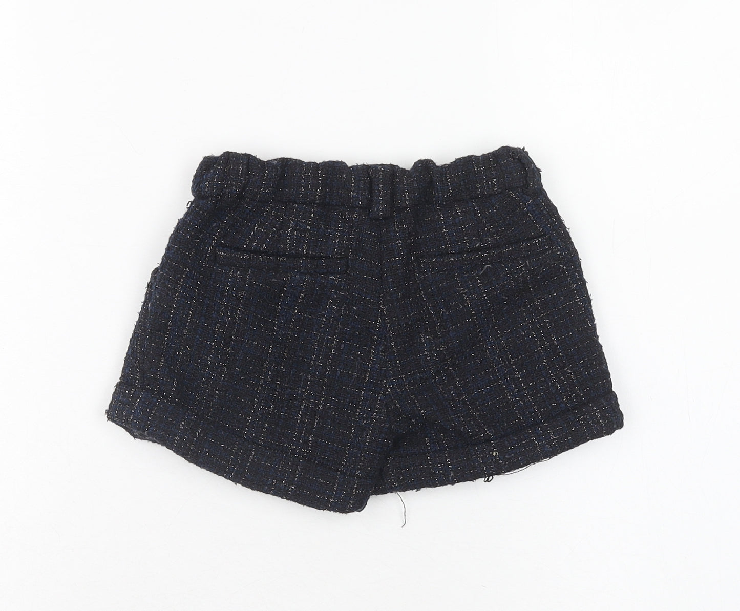 F&F Girls Blue Check Polyester Paperbag Shorts Size 2-3 Years Regular Zip