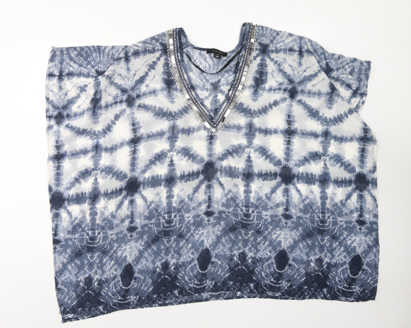 Atmosphere Womens Blue Geometric Polyester Kimono Blouse Size S V-Neck