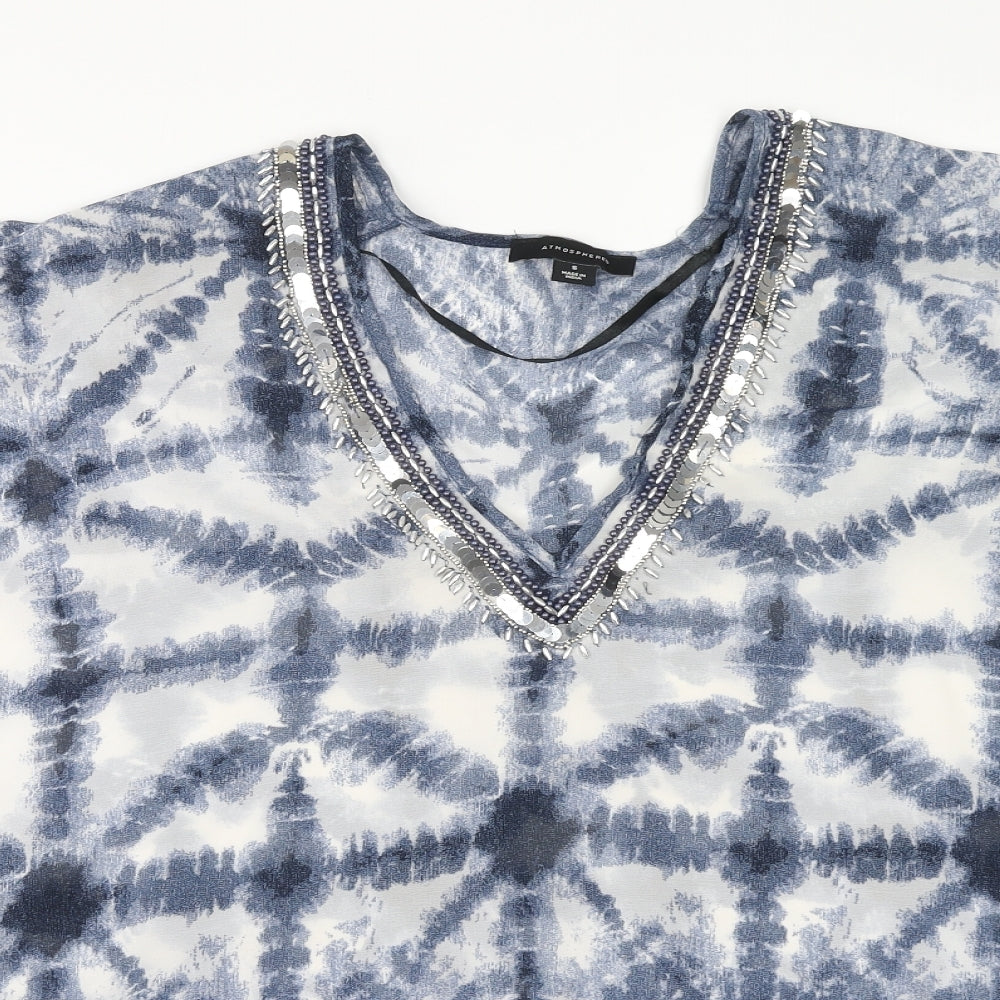 Atmosphere Womens Blue Geometric Polyester Kimono Blouse Size S V-Neck