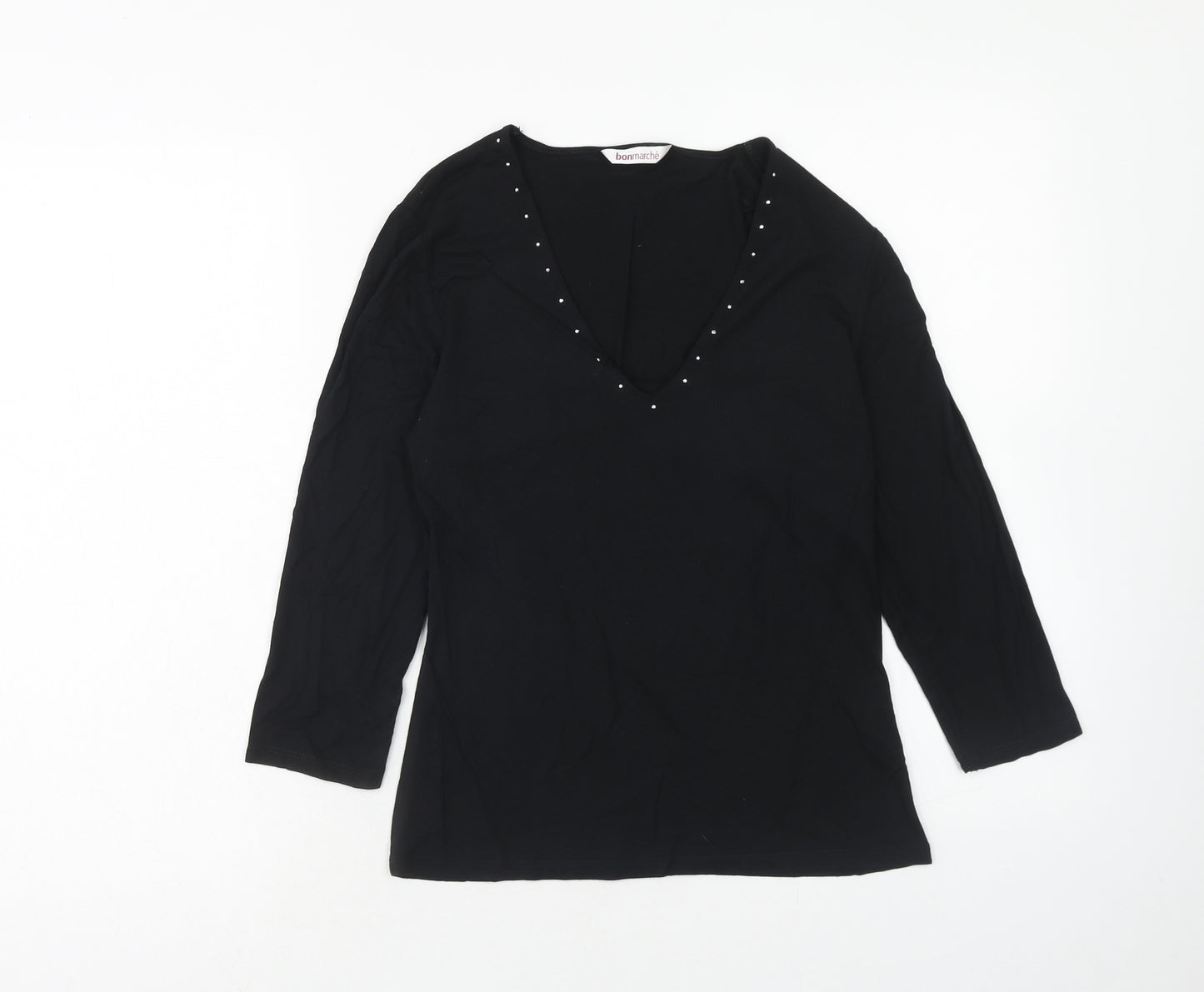 Bonmarché Womens Black Viscose Basic T-Shirt Size XS V-Neck