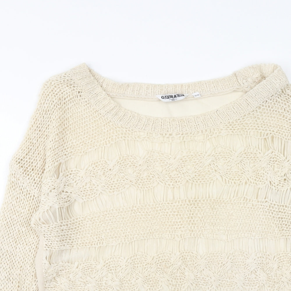 Nutmeg Girls Beige Boat Neck Cotton Pullover Jumper Size 12-13 Years Pullover