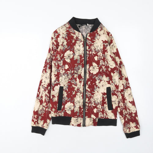 Sky home Womens Red Floral Bomber Jacket Jacket Size L Zip