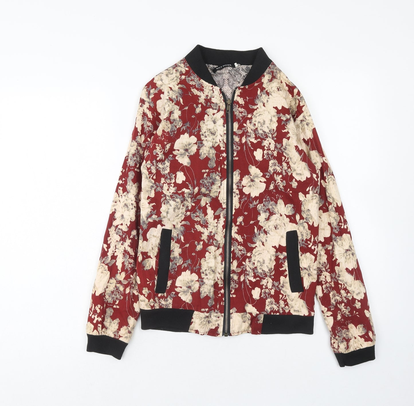 Sky home Womens Red Floral Bomber Jacket Jacket Size L Zip