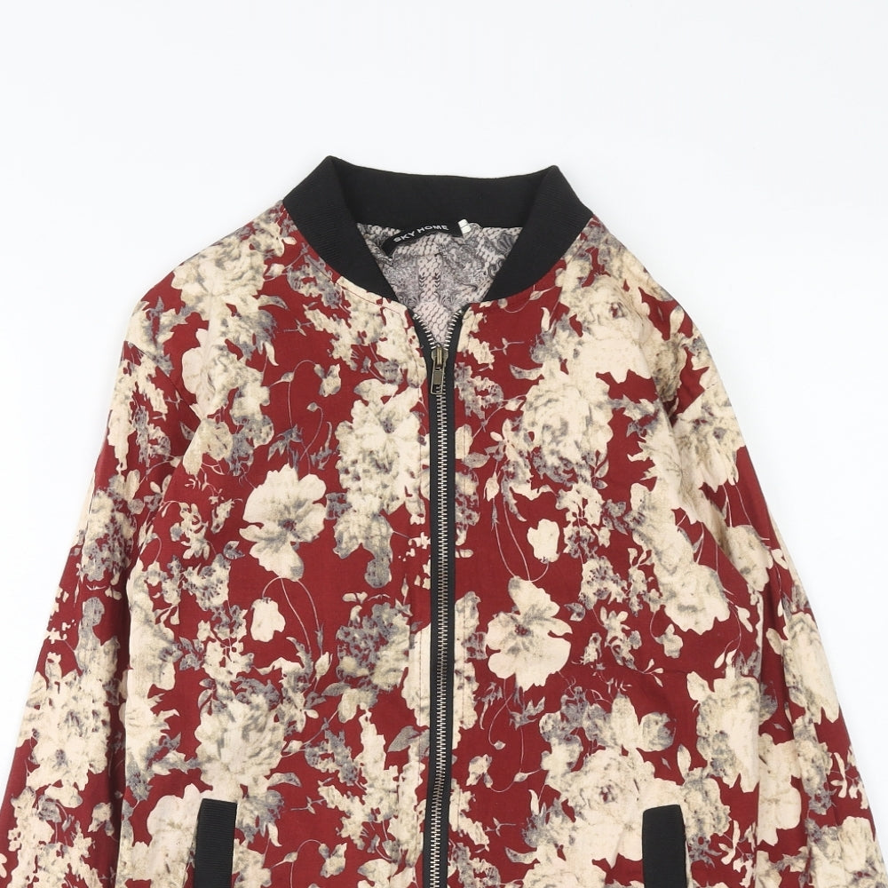 Sky home Womens Red Floral Bomber Jacket Jacket Size L Zip