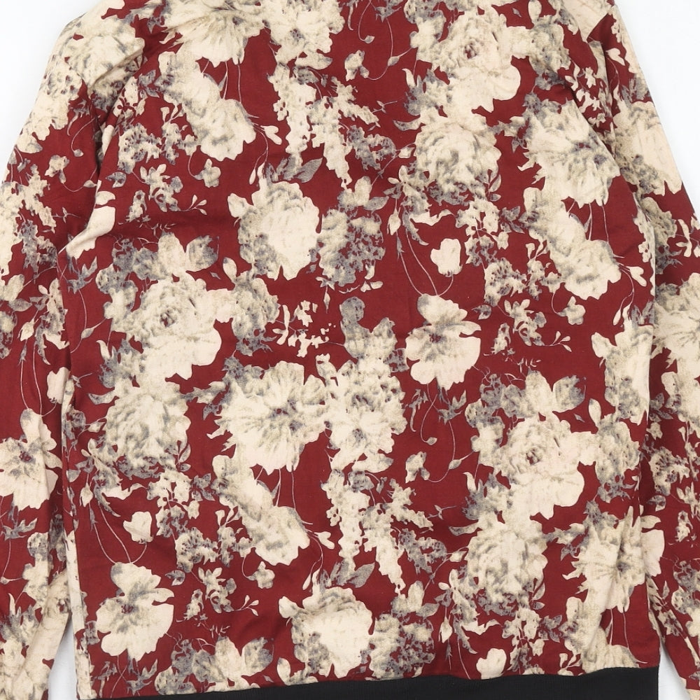 Sky home Womens Red Floral Bomber Jacket Jacket Size L Zip