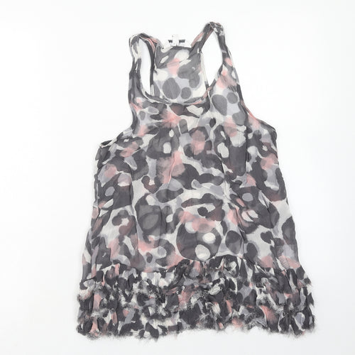New Look Girls Grey Animal Print Viscose Basic Tank Size 13 Years Scoop Neck Pullover