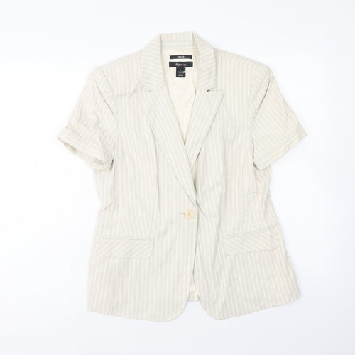 Style&co. Womens Beige Striped Jacket Blazer Size 8 Button