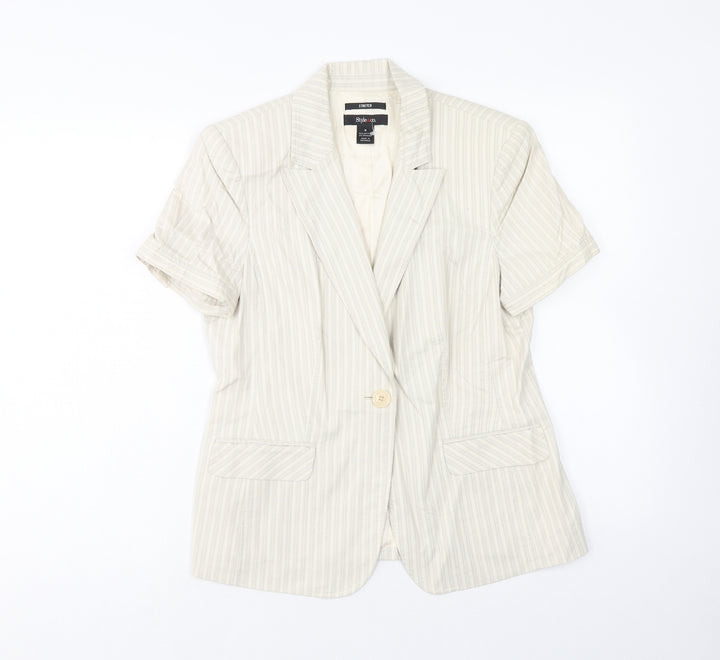 Style&co. Womens Beige Striped Jacket Blazer Size 8 Button