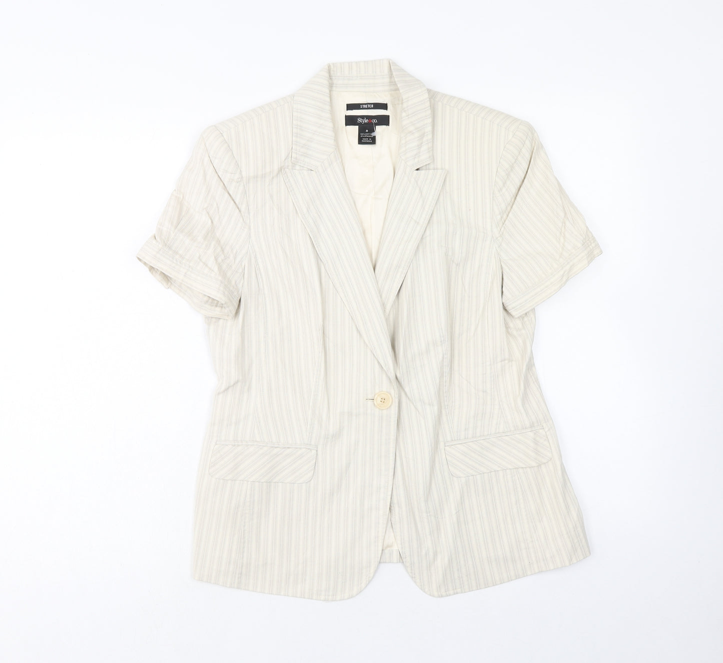 Style&co. Womens Beige Striped Jacket Blazer Size 8 Button