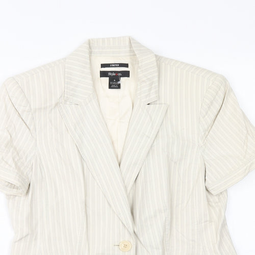 Style&co. Womens Beige Striped Jacket Blazer Size 8 Button