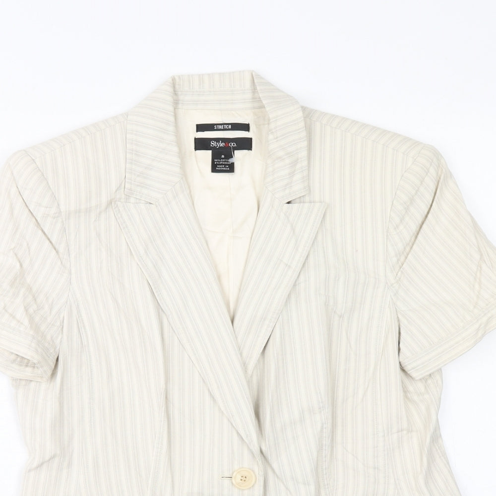 Style&co. Womens Beige Striped Jacket Blazer Size 8 Button