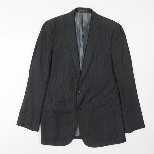 Limited Collection Mens Grey Striped Polyester Jacket Suit Jacket Size 38 Regular