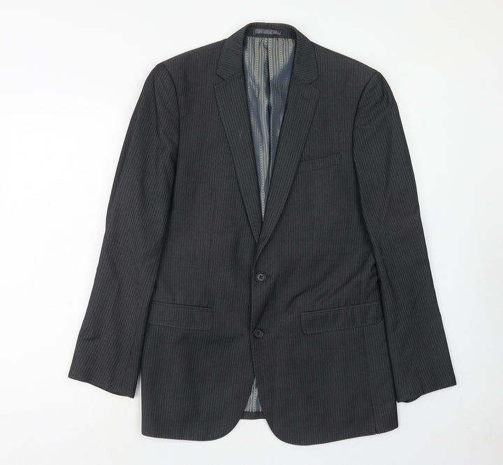 Limited Collection Mens Grey Striped Polyester Jacket Suit Jacket Size 38 Regular