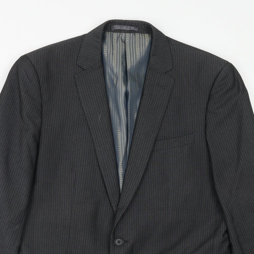 Limited Collection Mens Grey Striped Polyester Jacket Suit Jacket Size 38 Regular