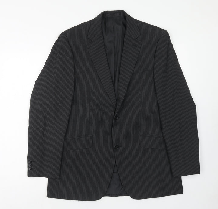 Tom english Mens Black Striped Polyester Jacket Suit Jacket Size 40 Regular