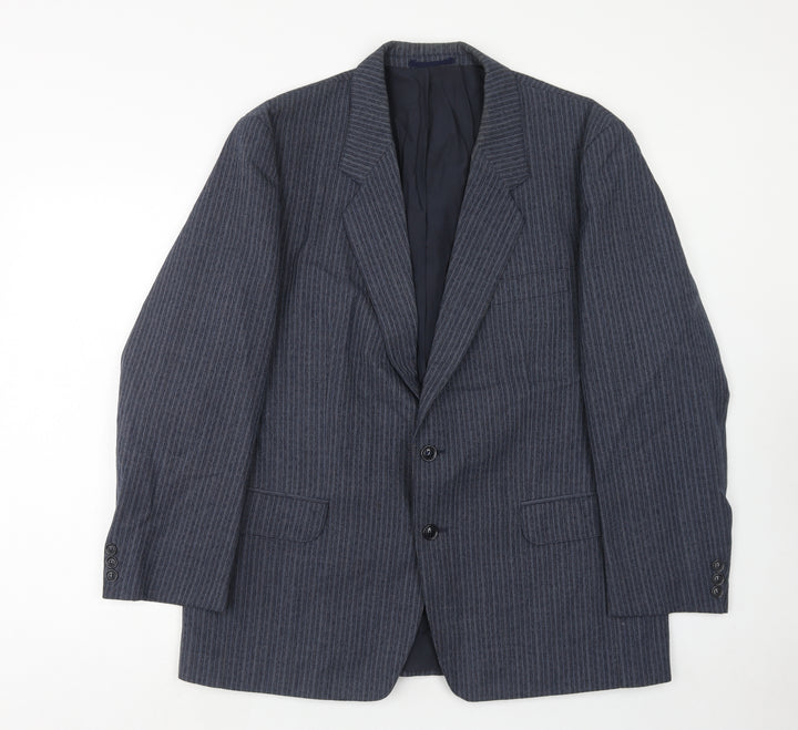 Trym Mens Blue Striped Polyester Jacket Suit Jacket Size 44 Regular