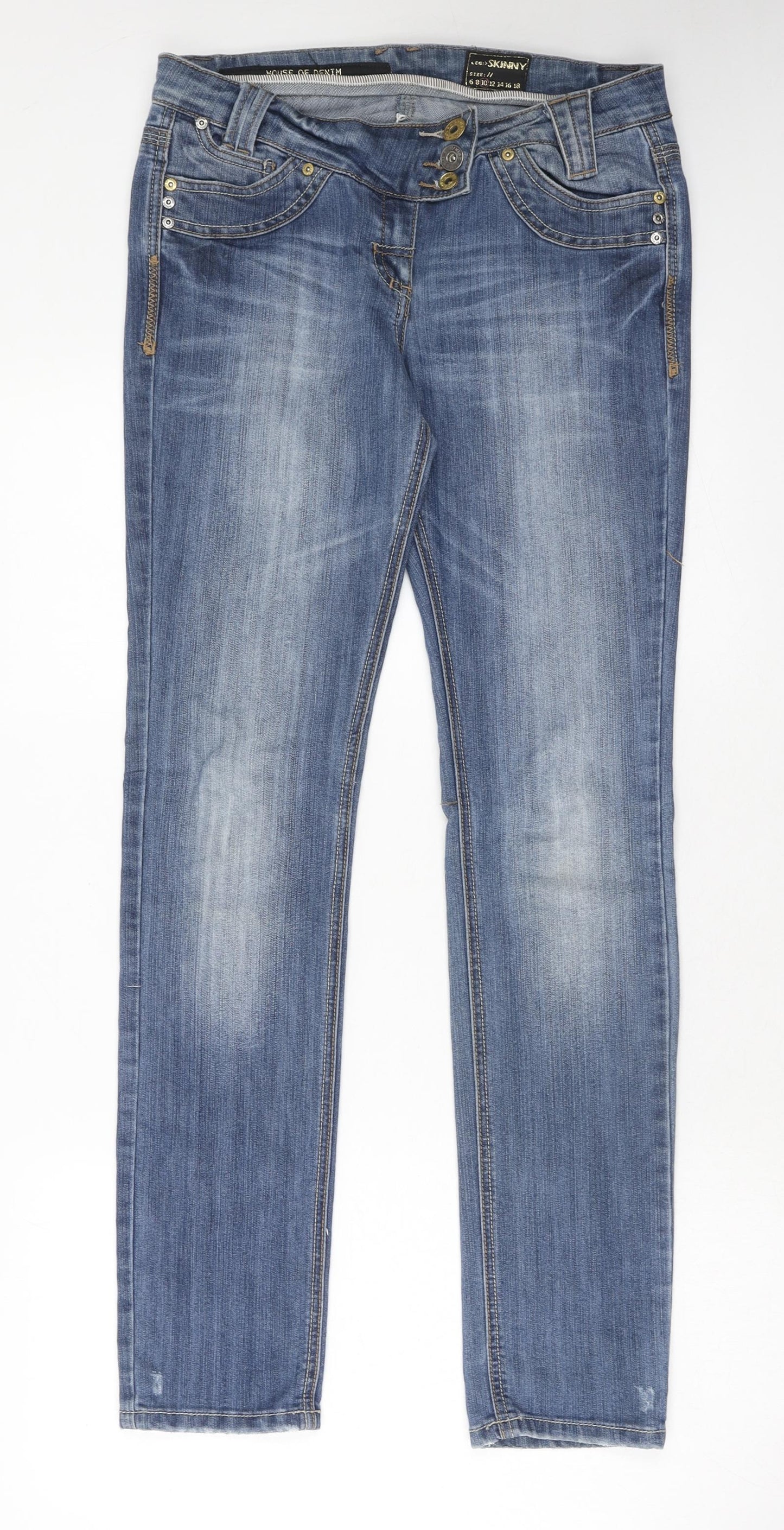 House Of Denim Womens Blue Cotton Straight Jeans Size 10 Regular Zip