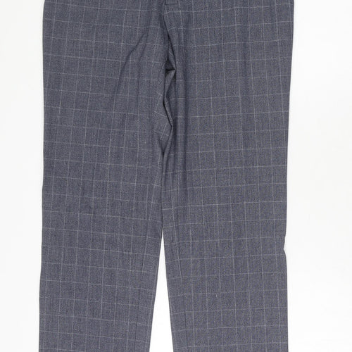 Marks and Spencer Mens Blue Check Polyester Trousers Size 30 in L33 in Regular Hook & Eye