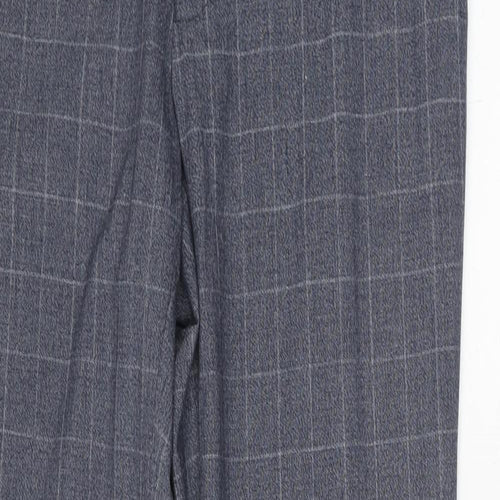 Marks and Spencer Mens Blue Check Polyester Trousers Size 30 in L33 in Regular Hook & Eye