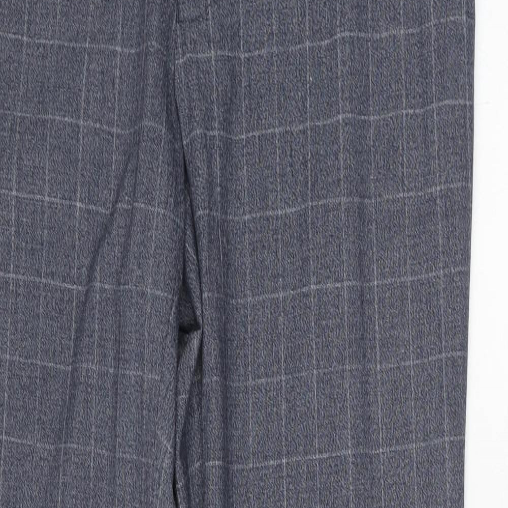 Marks and Spencer Mens Blue Check Polyester Trousers Size 30 in L33 in Regular Hook & Eye
