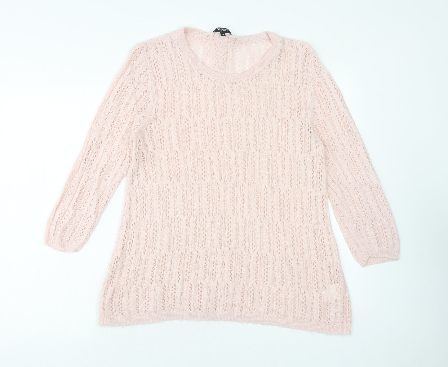 Papaya Womens Pink Scoop Neck Acrylic Pullover Jumper Size 14