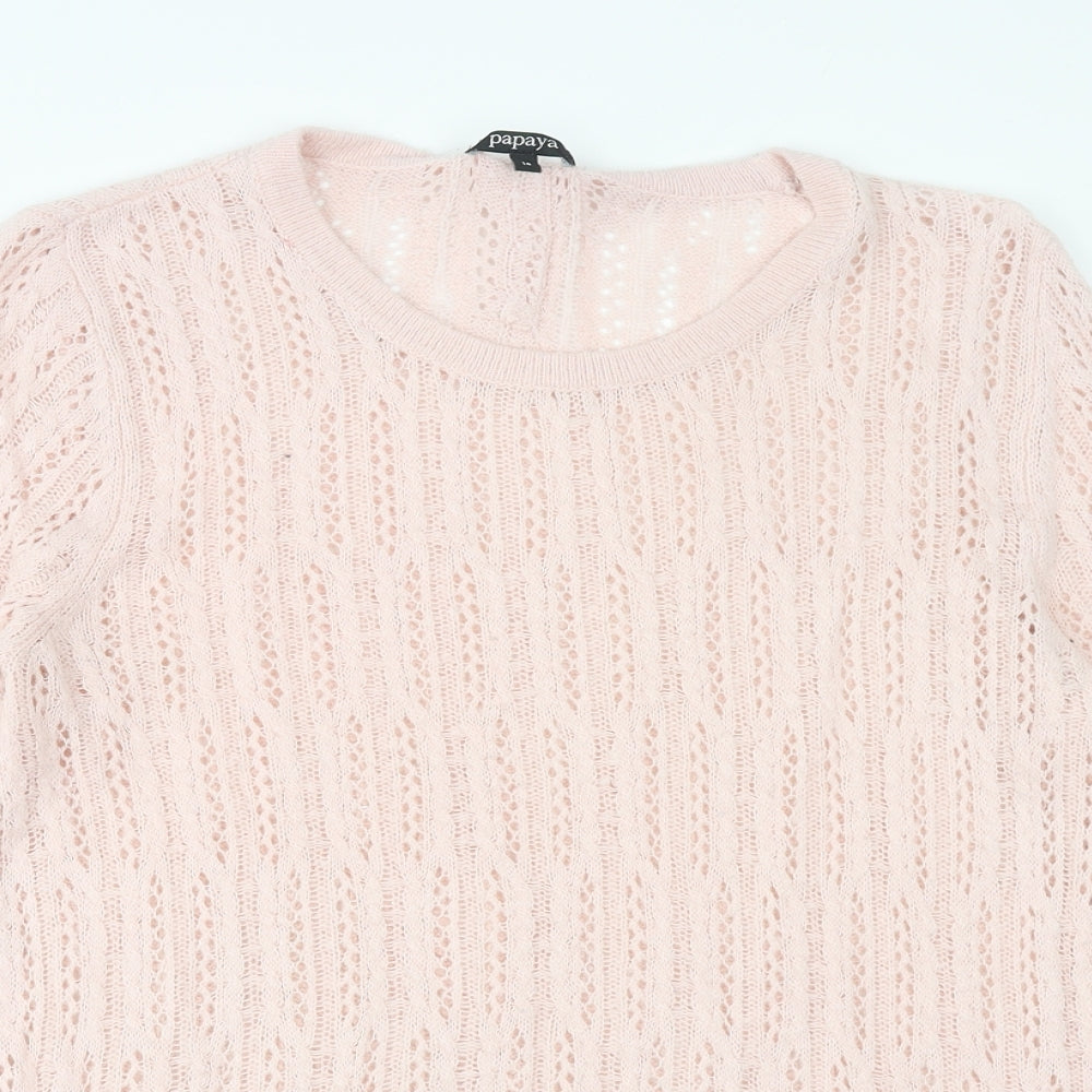 Papaya Womens Pink Scoop Neck Acrylic Pullover Jumper Size 14