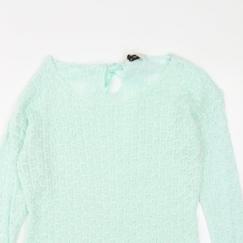 Papaya Womens Green Scoop Neck Acrylic Pullover Jumper Size M