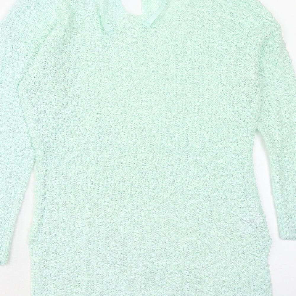 Papaya Womens Green Scoop Neck Acrylic Pullover Jumper Size M
