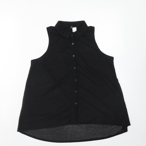 H&M Womens Black Polyester Basic Button-Up Size 8 Collared