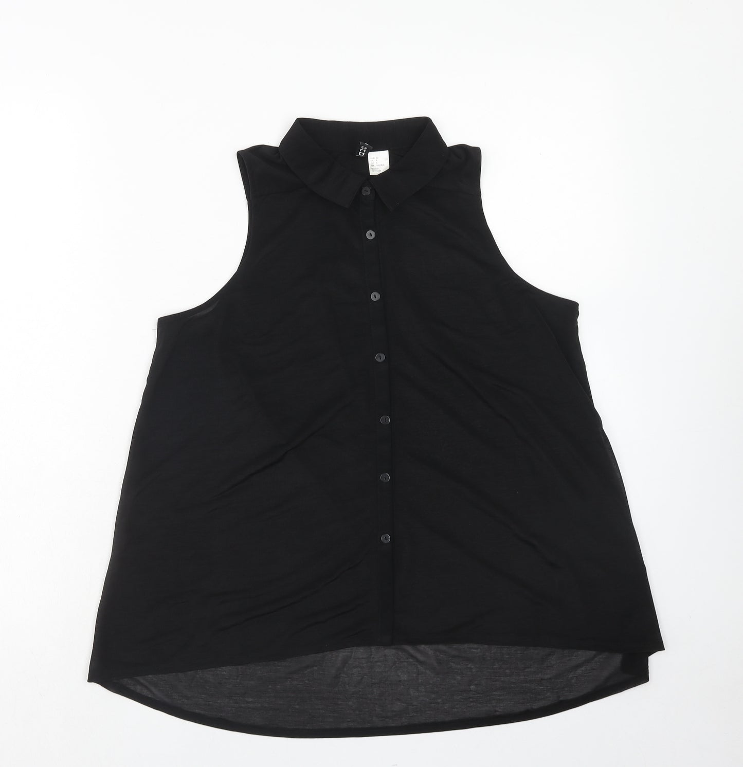 H&M Womens Black Polyester Basic Button-Up Size 8 Collared