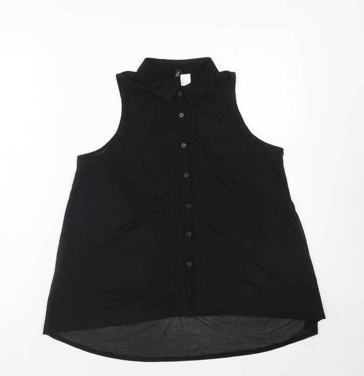 H&M Womens Black Polyester Basic Button-Up Size 8 Collared