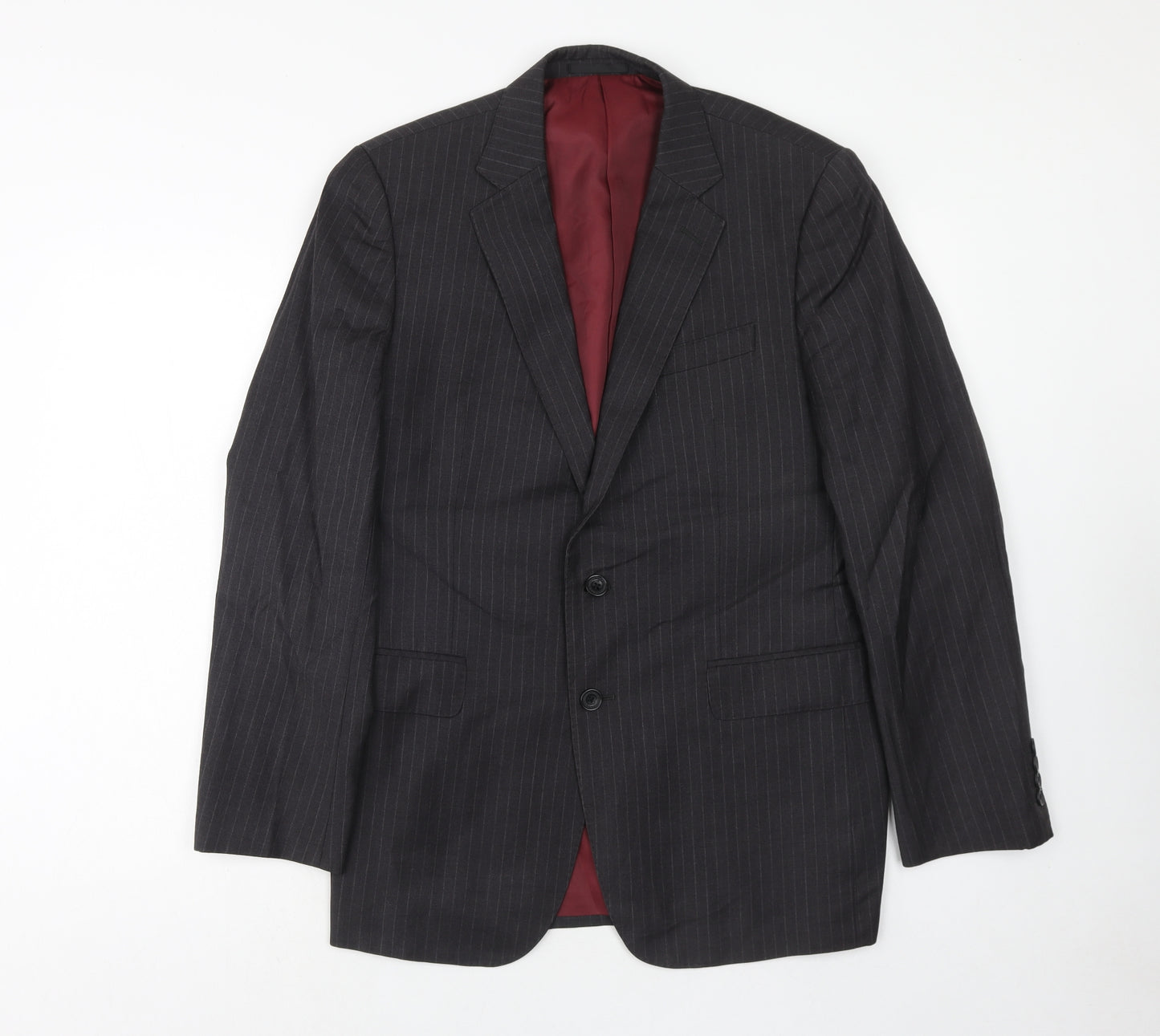 Jaegar Mens Grey Striped Polyacrylate Fibre Jacket Suit Jacket Size 40 Regular