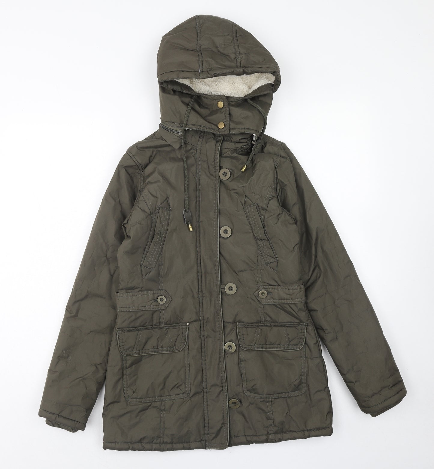 Brave Soul Womens Green Parka Jacket Size 10 Zip