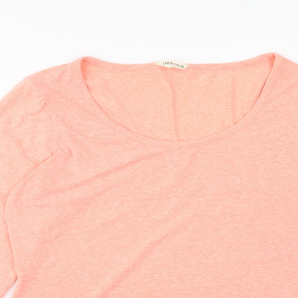 Indigo Womens Pink Polyester Basic T-Shirt Size 14 Round Neck