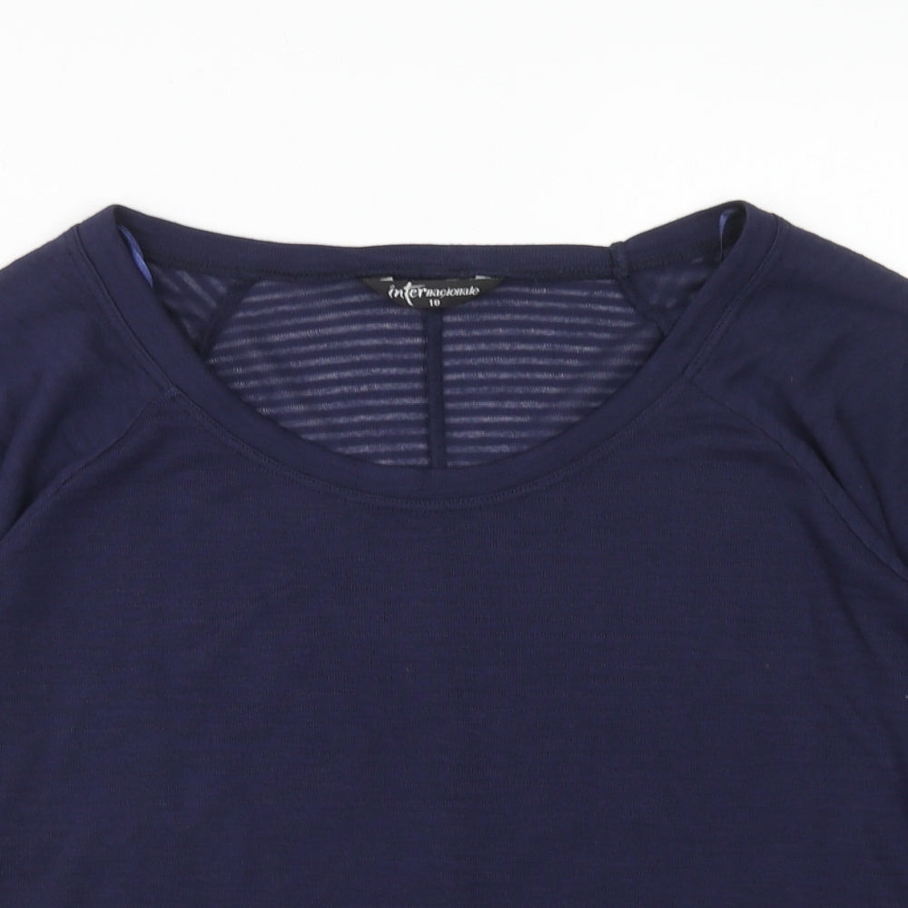 Internacionale Womens Blue Polyester Basic Blouse Size 10 Round Neck