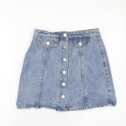Denim & Co. Womens Blue Cotton A-Line Skirt Size 8 Button
