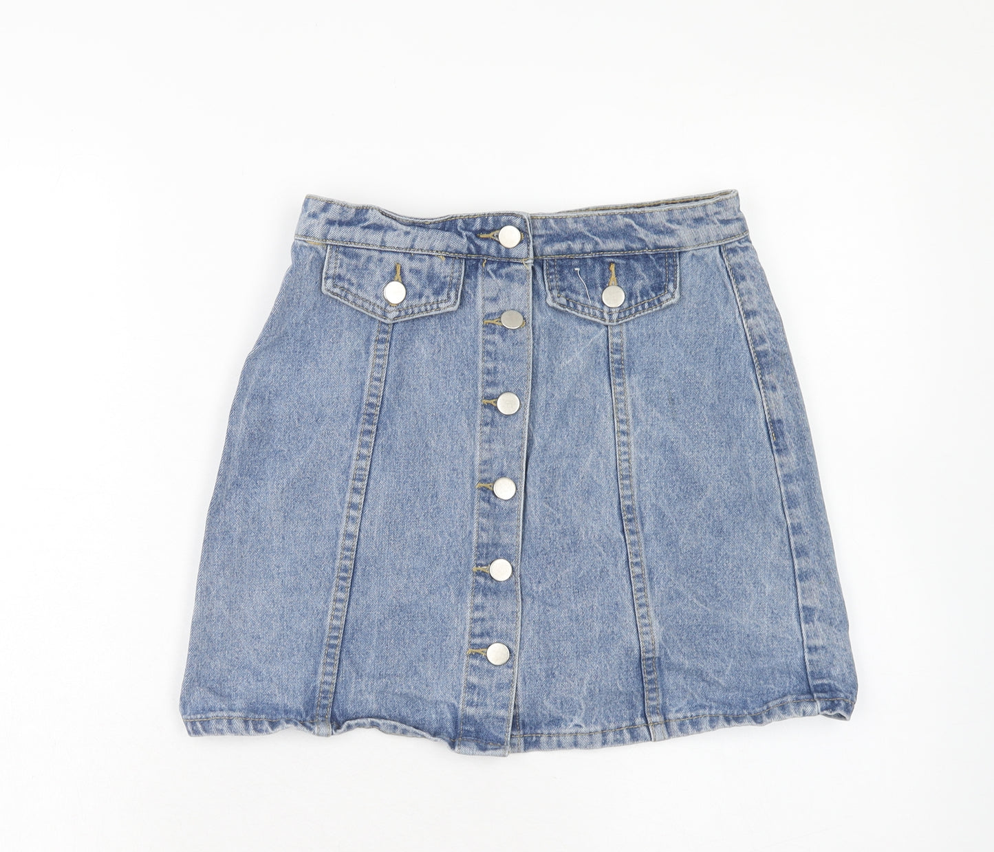 Denim & Co. Womens Blue Cotton A-Line Skirt Size 8 Button
