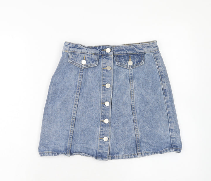 Denim & Co. Womens Blue Cotton A-Line Skirt Size 8 Button
