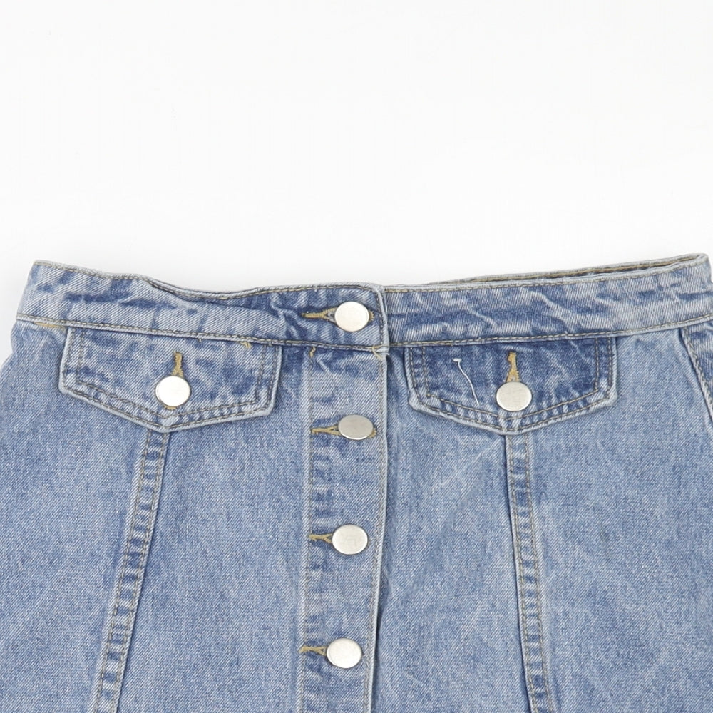 Denim & Co. Womens Blue Cotton A-Line Skirt Size 8 Button