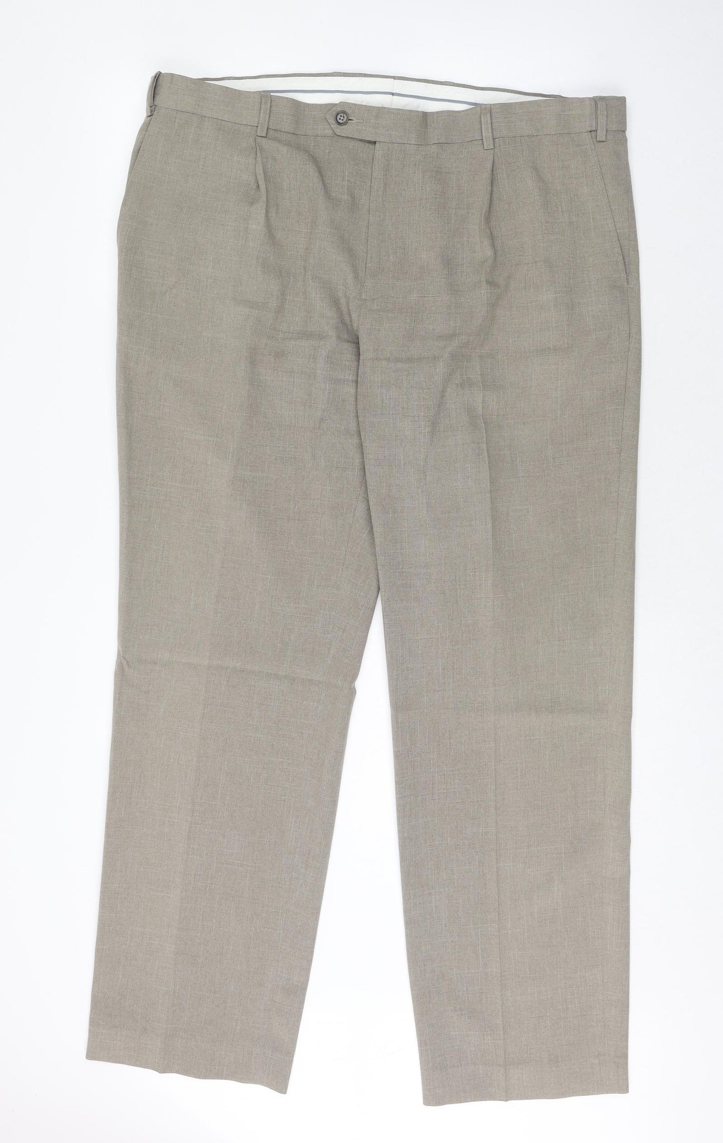 Marks and Spencer Mens Beige Polyester Trousers Size 42 in L33 in Regular Zip