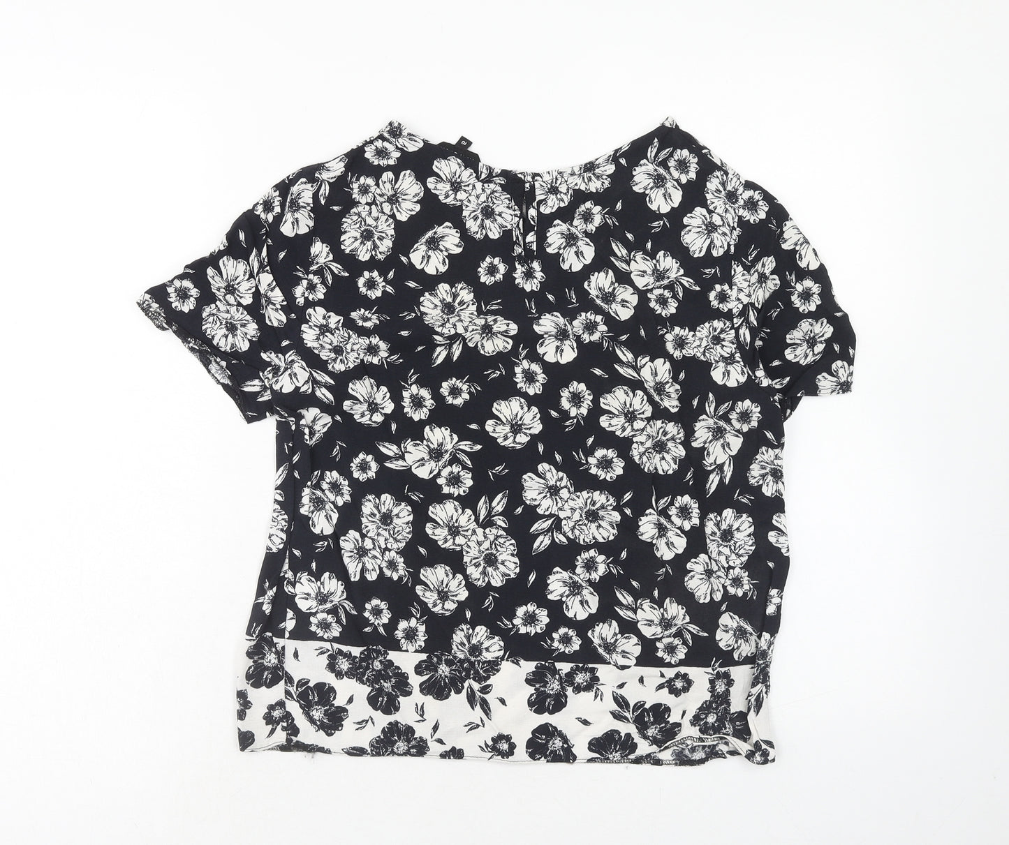 New Look Womens Black Floral Viscose Basic Blouse Size 10 Round Neck