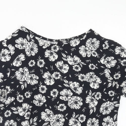 New Look Womens Black Floral Viscose Basic Blouse Size 10 Round Neck