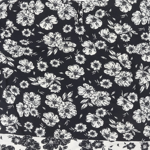 New Look Womens Black Floral Viscose Basic Blouse Size 10 Round Neck