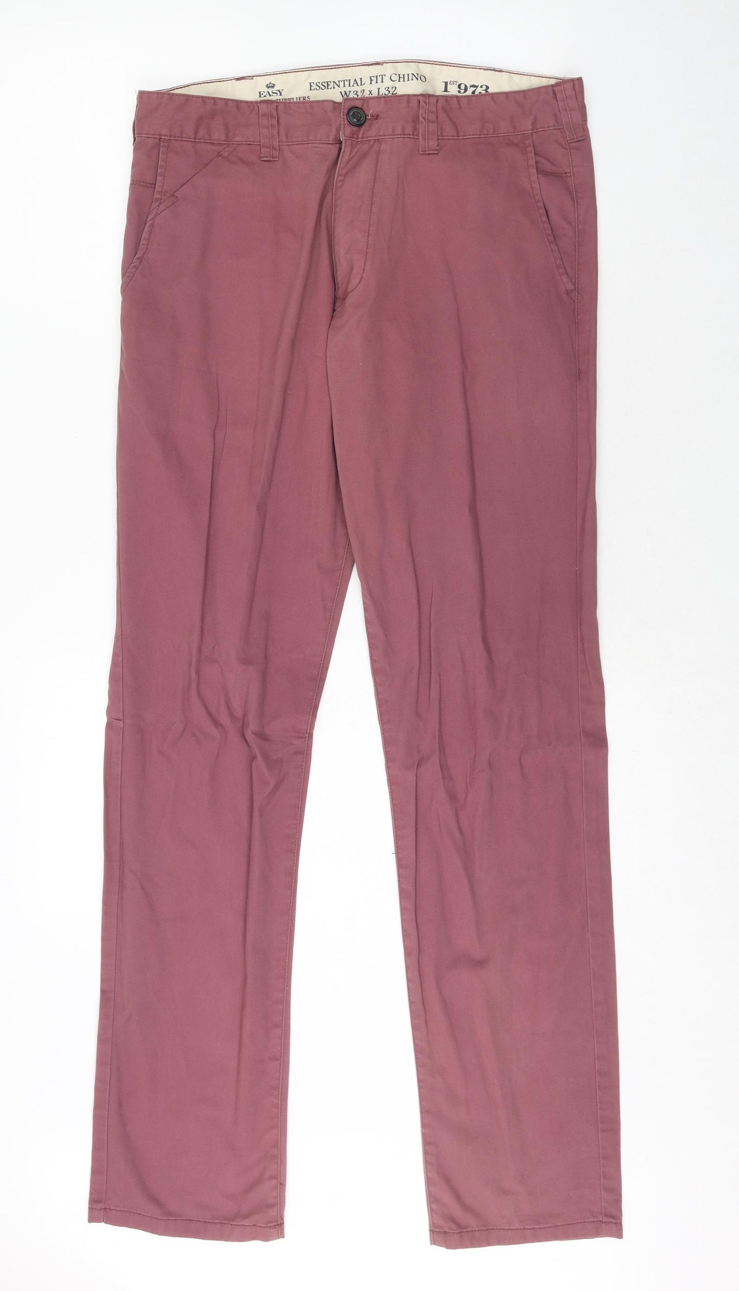 Easy Mens Purple Cotton Chino Trousers Size 32 in L32 in Regular Zip