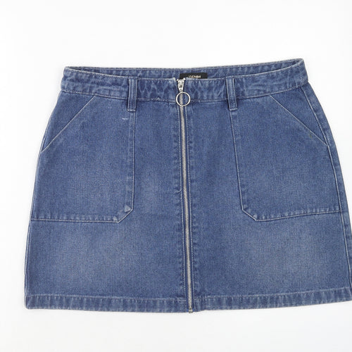 Papaya Womens Blue Cotton Mini Skirt Size 14 Zip