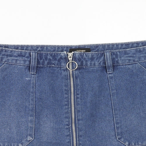 Papaya Womens Blue Cotton Mini Skirt Size 14 Zip